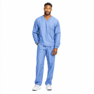 Tenues d'infirmiers d'hôpital, ensembles de blouses et pantalons cargo en tricot écologiques à col en V et manches longues pour hommes - Product Image 6