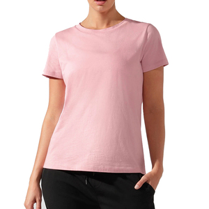 Camiseta de Manga Corta con Cuello Redondo Rosa para Mujer, 100% Algodón Jersey, Color Sólido Informal, Transpirable, Corte Regular, para Todas las Temporadas - Product Image 2