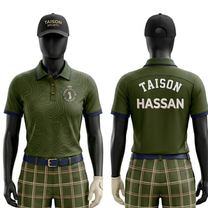 Maillot de golf pour femme en polyester et élasthanne de qualité supérieure, respirant, extensible, vert olive, imprimé en relief, broderie personnalisée, logo par transfert thermique - Product Image 1