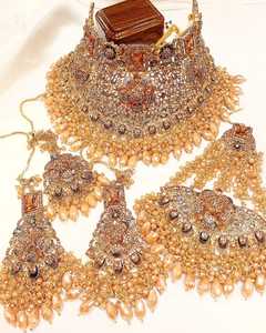 Collar de Novia de Imitación Pakistaní e Indio para Mujer, Conjuntos de Joyería de Aleación y Resina, Estilo Romántico, Joyería de Boda - Product Image 3