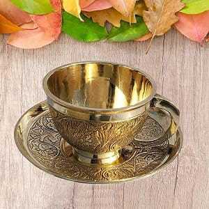 Luxury Brass Tea Set with Teapot, Cups, Saucers and Serving Tray – Traditional Indian Handcrafted Brass Tea & <b>Coffee</b> Set - Product Image 1