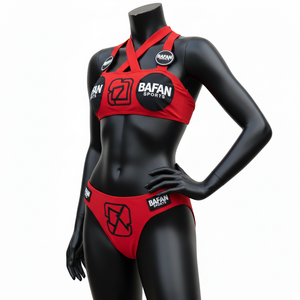 ชุดบิกินี่ผ้าโพลีเอสเตอร์ผสมสแปนเด็กซ์สุดหรู สีแดงดำ เนื้อผ้านุ่มยืดหยุ่น พร้อมแผ่นโลโก้ปัก และโลโก้แบบรีดร้อน สำหรับผู้หญิง - Product Image 4