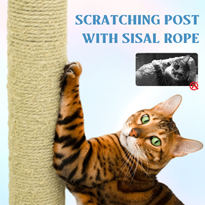 Griffoir pour chat en sisal motif floral, multilevel, bleu et rose, arbre à chat, meuble d'intérieur pour animaux, avec condo amovible en carton - Product Image 4
