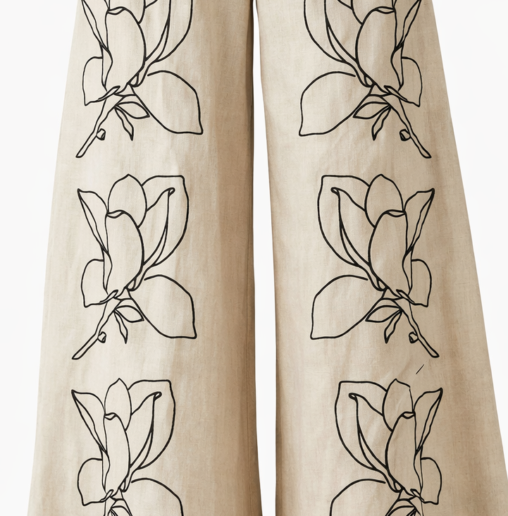 Premium Women High Waist Elastic Waist Wide Leg Cargo Pants Breathable Eco-Friendly Quick Dry Canvas Floral Pattern Sexy Club