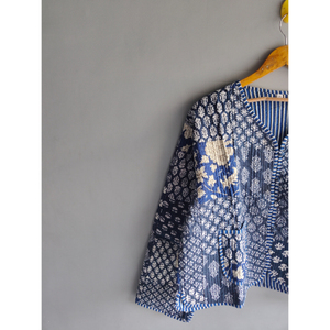 Veste Kantha réversible vintage, faite à la main, en coton, patchwork, broderie à carreaux, boutons sur le devant, vêtement d'hiver, cadeau pour elle - Product Image 2