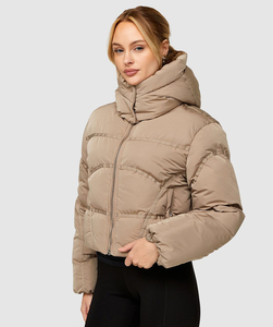 Custom Design Women's <b>Crop</b> <b>Puffer</b> <b>Jacket</b> Khaki Full Zip Hooded Detachable Bubble <b>Jacket</b> Breathable Winter Down <b>Jacket</b> For Women - Product Image 5