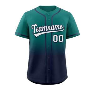 Maillot de baseball Teamname vert marine dégradé à manches courtes boutonné pour homme adulte 100 % polyester anti-humidité - Product Image 1