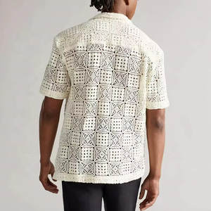 Chemises d'été personnalisées pour hommes grandes tailles, chemise boutonnée en dentelle crochet texturée, fabricant de chemises boutonnées pour hommes - Product Image 2