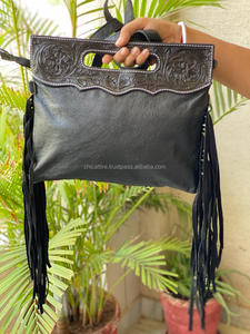 กระเป๋ามีพู่สีดำสไตล์ตะวันตกกระเป๋าถือหนังเครื่องมือกระเป๋าหนังสะพายข้างสำหรับผู้หญิง - Product Image 5