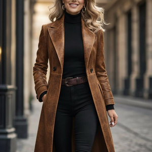 Nueva Chaqueta Europea de Motocicleta para Mujer, de Piel de Oveja, Transpirable, Impermeable, Larga, Talla Grande, Corta, Ajustada, de Manga Larga, Reversible - Product Image 6