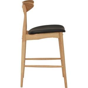 Counter Chair Natural Malaysian <b>Oak</b> <b>Frame</b> Espresso Vinyl Seat Model Counter Stool Chair Minimalist Modern Design Furniture - Product Image 3