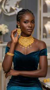 AWAIS HOUSE Women's Engagement Party Wedding Anniversary Gift Diamond Necklace/<b>Bracelet</b> Set 6 Gram Gold Plated Brass Hiphop - Product Image 3