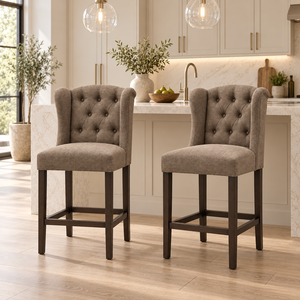 Silla de Bar Moderna Tapizada con Brazos Acolchados y Patas de Madera Sólida para Uso Doméstico y Comercial, Silla de Bar de Lino - Product Image 5