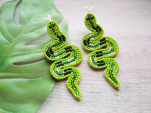 New Design Handmade Seed <b>Bead</b> Embroidery Blue Snake <b>Large</b> Stud Drop Earrings for Women - Product Image 3