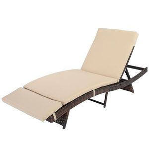 Letto in Rattan Intrecciato con Telaio in Ferro a Forma di S 193*68*33cm, Cuscino Sfumato Marrone-Beige - Categoria Prodotto: Sedie - Product Image 1