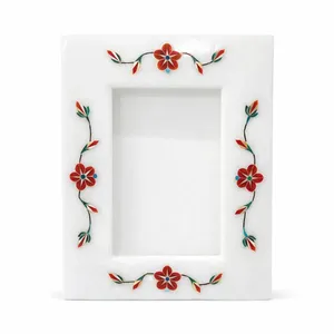 Stone Era SE-192 Luxury White Marble Photo <b>Frame</b> 8x6 Inch Carnelian Floral Handmade Decorative <b>Design</b> for Home Decor <b>Wall</b> Mount - Product Image 1