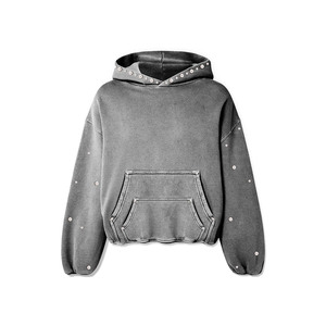 Sudadera con Capucha Extra Grande Personalizada, Servicio OEM, Decorada con Pedrería, Largo Recortado, Bolsillo Frontal, Unisex, Ropa Casual de Calle para Otoño - Product Image 4