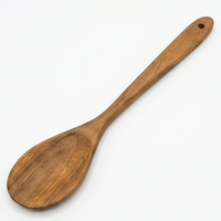 Cuillère de cuisine ovale en bois façonnée à la main, forme arrondie, écologique, avec poignée ergonomique conique et trou de suspension, compatible lave-vaisselle