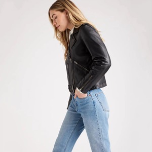 Veste en cuir Nappa véritable pour femme, luxe, cuir véritable lisse, manteau de motard d'hiver, fournisseur en gros OEM - Product Image 3