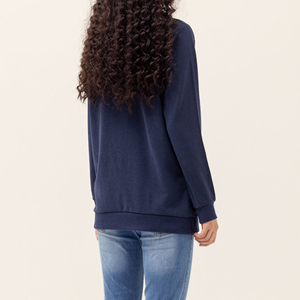 Sudadera con Capucha Azul Marino para Mujer, de Algodón Tejido, Casual, Oversize, con Estampado de Letras, Bolsillo Frontal, Estilo Urbano, para Otoño e Invierno - Product Image 5