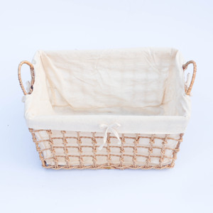 Cesta de paja tejida en forma de trapezoides con forro de tela y asa – Estilo rústico vintage elegante - Product Image 5