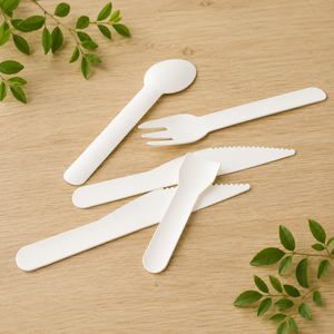 Ensemble de couverts jetables biodégradables de luxe, écologiques, sans danger pour les aliments, en papier blanc, fourchette, cuillère, couteau, fournitures pour fêtes - Product Image 3