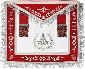 Delantal Rojo de Maestro Masón de la Logia Azul Masónica con Bordado Plateado a Máquina, Hecho con Piel de Cordero de Primera Calidad - Product Image 1