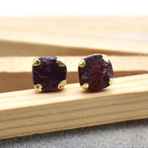 Raw Garnet <b>Stud</b> Earrings Natural Rough Garnet Electroplated <b>Stud</b> Earring January Birthstone Jewelry Handmade Earring Gift Women - Product Image 6