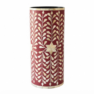 Vase à fleurs rond en os incrusté, motif floral contemporain en résine rose, pot de fleurs de table pour salon, mariage, maison - Product Image 4