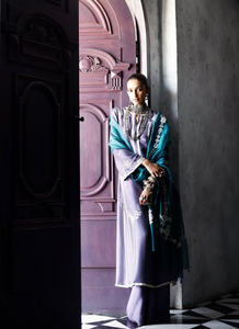 SADIA AUN HUTE COUTURE Purple Cotton <b>Kurta</b> Teal Border Traditional <b>Indian</b> Casual Wear Regular Length Regular Fit Women's Stylish - Product Image 3