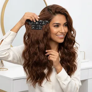 Extensions de cheveux humains bruns longs à clipser, ondulés, pour une tête entière - Product Image 4