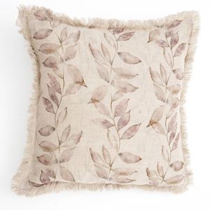 Cuscino Decorativo in Lino Marrone Stampato con Frange e Cuscino da Divano - Product Image 3