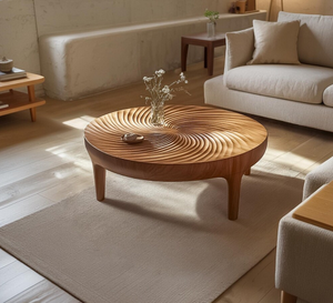Modern Nordic Creative Solid Wood Japanese Style Tea <b>Table</b> Retro Home Log Annual Ring for <b>Small</b> Living Room <b>Round</b> Pattern - Product Image 3