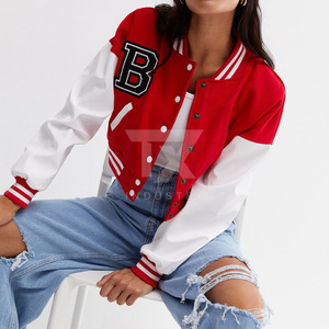 Ladies Varsity Crop Top Jackets Custom Cropped Varsity Jacket With Wool Sleeves Women Varsity Crop Top Jackets - Product Image 2