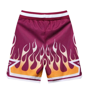 Pantalones Cortos de Baloncesto para Hombre con Estampado de Llamas, Malla Transpirable, Cordón Ajustable, Estilo Deportivo, Color Granate, Naranja y Blanco - Product Image 2