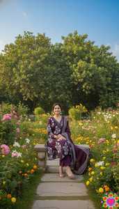 Ensemble Salwar Kameez ethnique indien en rayonne lourde avec broderie miroir en papier Nake et imprimé, accompagné d'un dupatta en coton - Product Image 2
