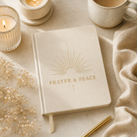 LABON Carnet de réflexion biblique et de prière en lin ivoire, avec feuille d'or et motif soleil rayonnant, pour l'étude de la Bible