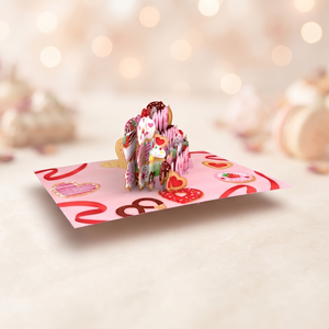 Carte artisanale de la Saint-Valentin, gâteau d'amour avec enveloppe, carte pop-up 3D, design cœur, cartes de vœux pour couple - Product Image 1