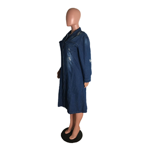 Gabardina Larga de Mezclilla Azul para Mujer, Chaqueta Cruzada con Cuello de Solapa y Cinturón - Product Image 5