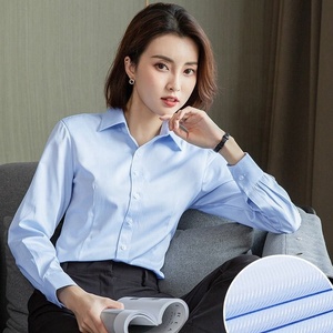 โพลีเอสเตอร์ 60% ผ้าฝ้าย 40% เสื้อเชิ้ตแขนยาวผู้หญิงแบบคลาสสิกติดกระดุมทรงเข้ารูปเสื้อทำงานสำหรับผู้หญิง - Product Image 1