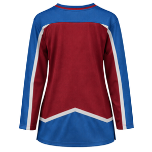 Maillot de hockey sur glace pour femmes, bordeaux et bleu ciel, style équipe, respirant, chemise de hockey athlétique à manches longues, uniforme de hockey performant - Product Image 3