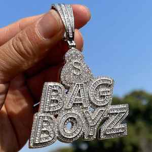 Pendentif Moissanite Iced Out Bag Boyz, Bijoux Hip Hop, Aspect Diamant Argenté, Personnalisé Bling - Product Image 3