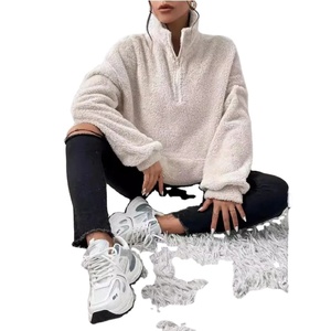 Nouveau Pull Décontracté Femme 2025 à Demi-Zip, Imprimé Couleur Unie, en Peluche, Coupe Oversize, avec Col Boutonné Brodé, 100% Coton Long - Product Image 5
