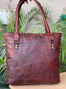 กระเป๋าโท้ทหนังแพะแฮนด์เมด,กระเป๋าสะพายไหล่หนังนูนสีน้ำตาลวินเทจสำหรับผู้หญิง - Product Image 4