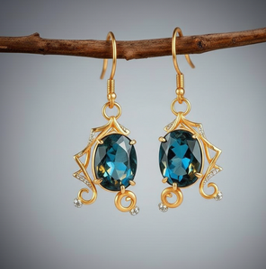 ต่างหูเงินแท้ 925 ชุบทอง 18K สีน้ำเงินรูปไข่ ขนาด 5 นิ้ว ต่างหูแบบยาวสำหรับงานปาร์ตี้ ขายส่งจากผู้ผลิต - Product Image 4