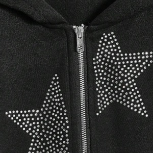 Sudadera con capucha para hombre con cremallera, de forro polar de 350 g/m², con estrellas de diamante y pedrería brillante, de fabricante mayorista - Product Image 6