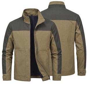 Veste décontractée en toile pour homme, personnalisée OEM, bicolore, col montant, en coton, style workwear, printemps automne, grande taille, coupe-vent zippé - Product Image 1