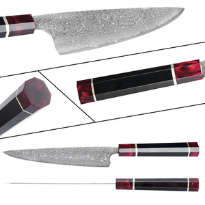 Couteau de chef en acier Damas artisanal de qualité supérieure, manche en bois, lame ultra-affûtée, PRESTIGE BLADES, ambidextre, finition brossée, passe au lave-vaisselle - Product Image 3
