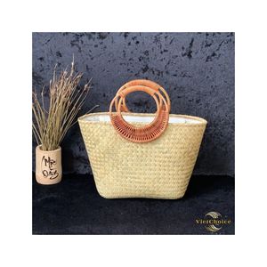 Sac fourre-tout en paille personnalisé avec logo, sac de plage fait main en provenance d'une usine vietnamienne, écologique et idéal pour l'été - Product Image 2