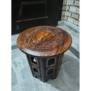 Hand-Carved Sheesham Wood Octagonal <b>Folding</b> Side <b>Table</b> - Wholesale - Product Image 1